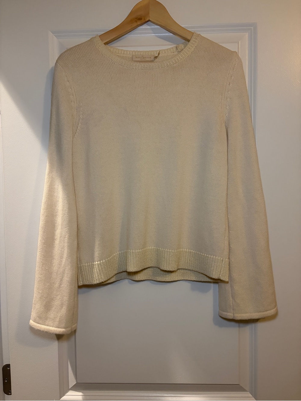 Ramy Brook | Cream Crewneck Knit Shirred Sleeve Sweater